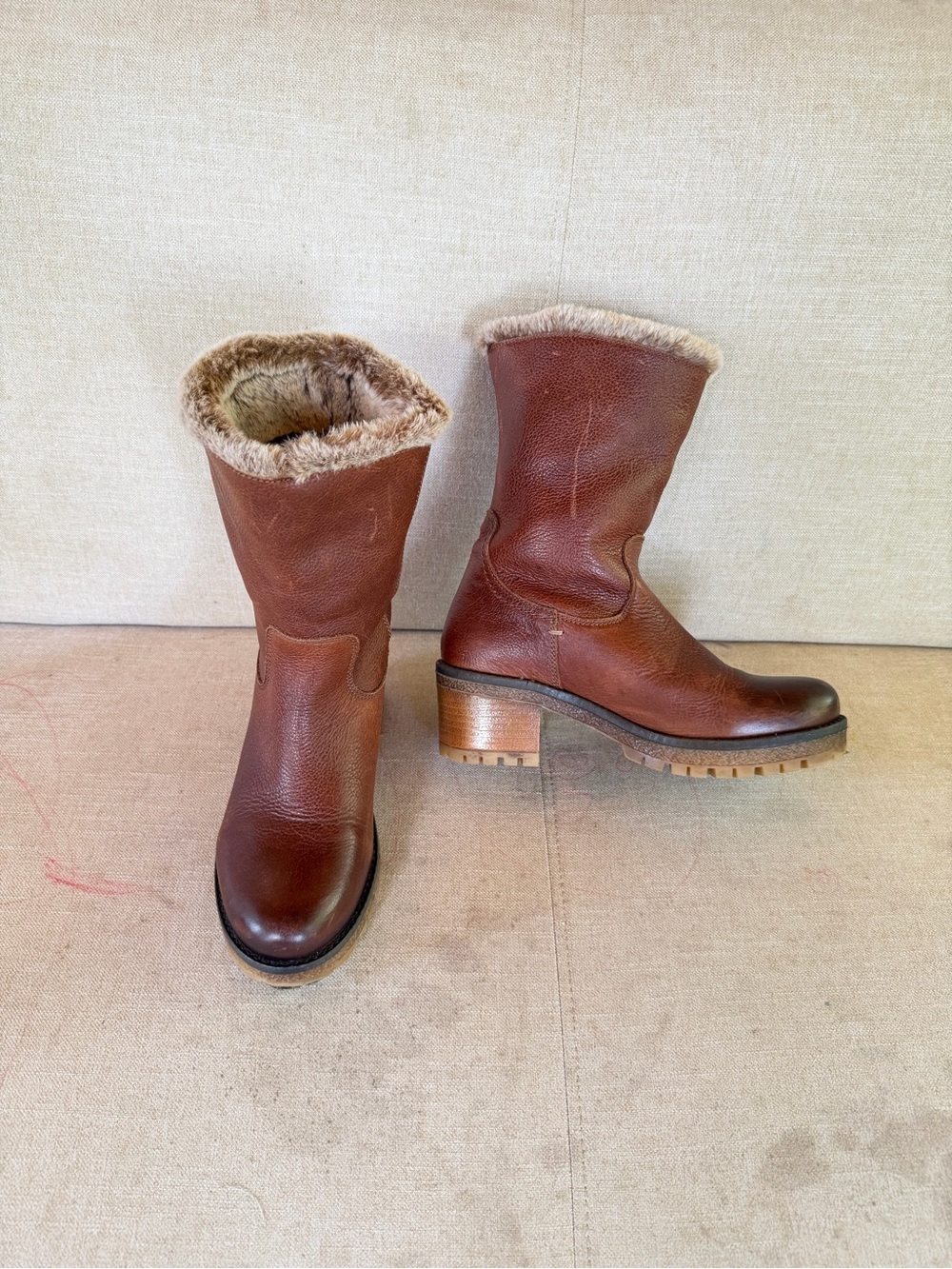 Birkenstock Brown Leather Shearling Mid-Calf Boots